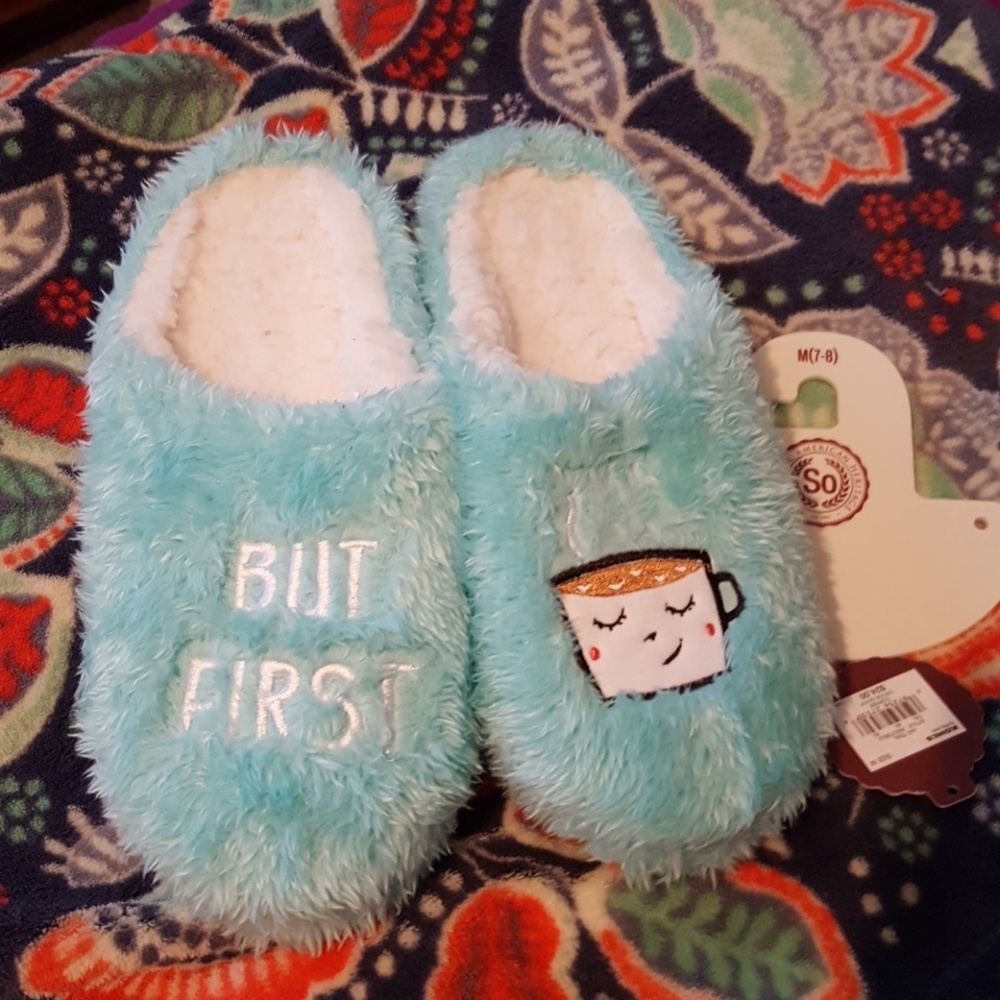 NWT But First... Coffee Slippers